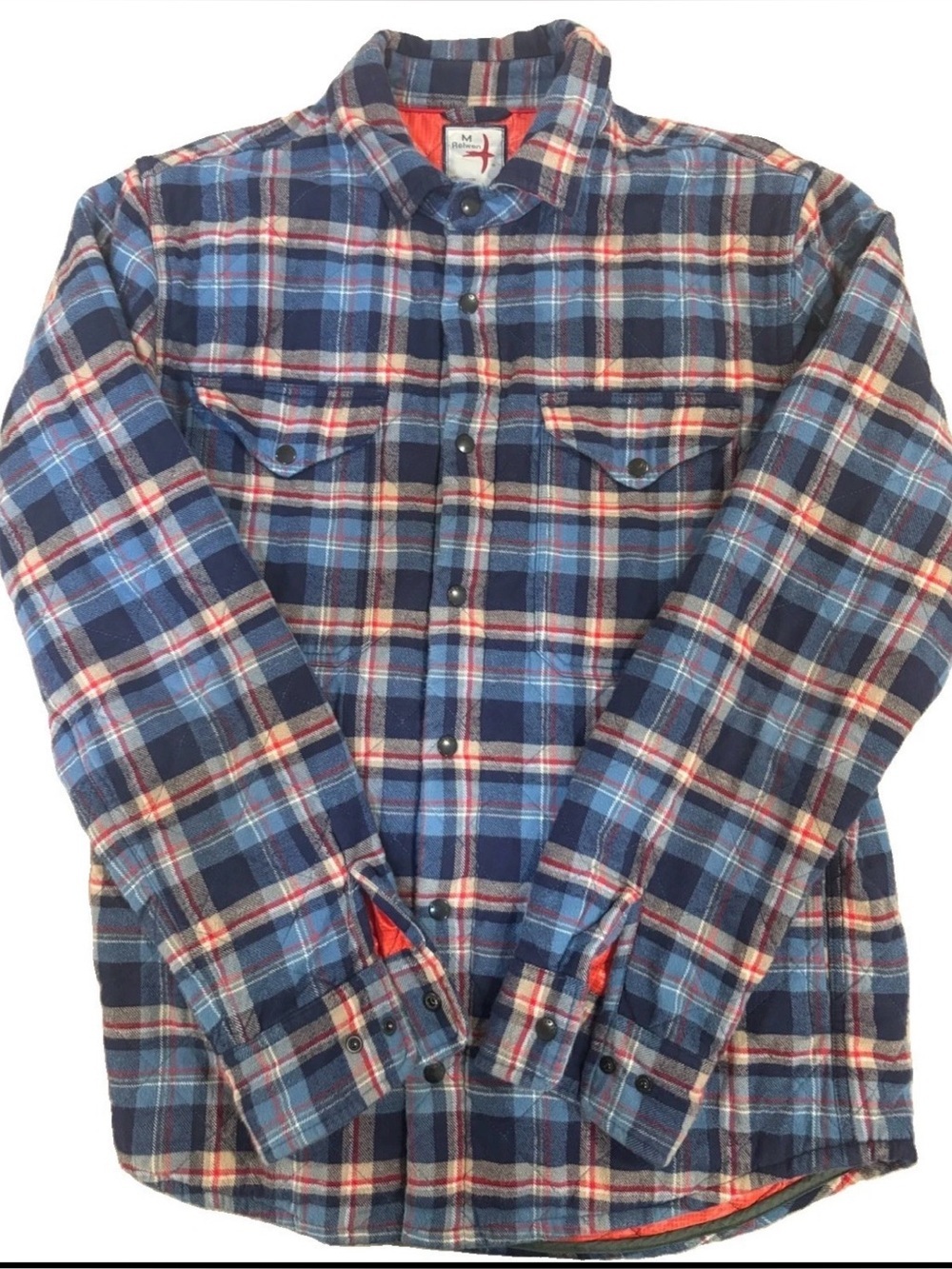 Relwen Quilted Flannel Shirt Jacket, Light Blue/Orange Multi, Size Medium